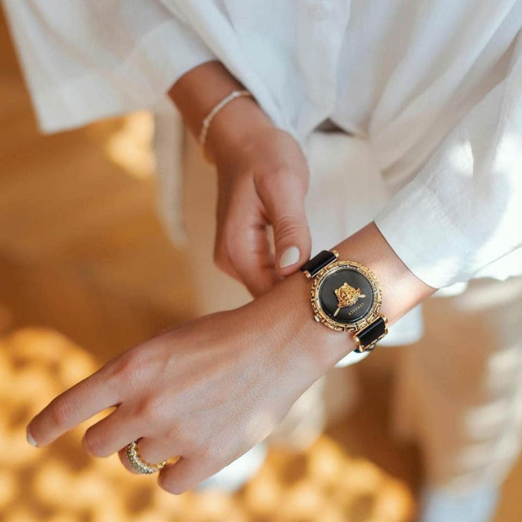  Shop Authentic Versace Palazzo Empire Greca Black Dial Black Leather Strap Watch for Women - VEDV00119 - Luxxuri