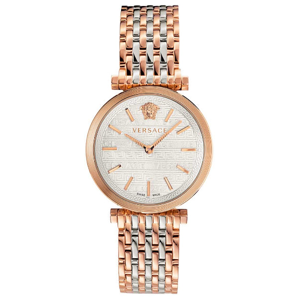  Shop Authentic Versace V-Twist White Dial Two Tone Mesh Bracelet Watch for Women - VELS00719 - Luxxuri