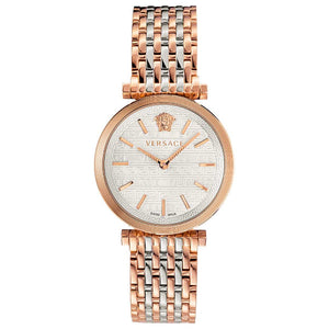  Shop Authentic Versace V-Twist White Dial Two Tone Mesh Bracelet Watch for Women - VELS00719 - Luxxuri