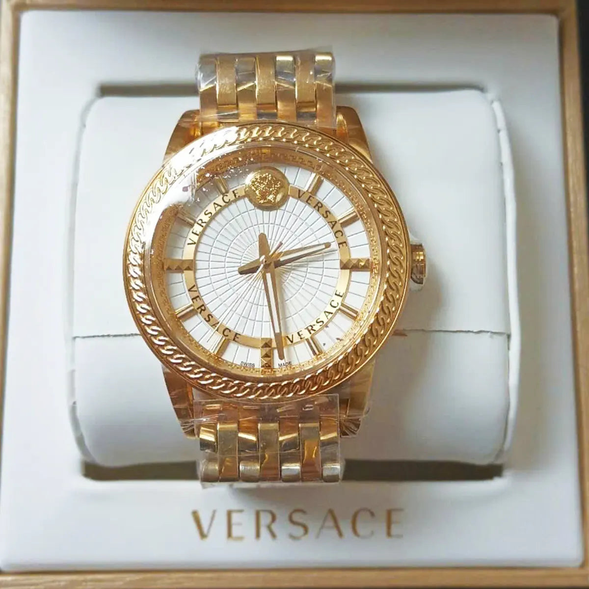  Shop Authentic Versace Code Quartz Silver Dial Gold Steel Strap Watch For Men - VEPO00420 - Luxxuri