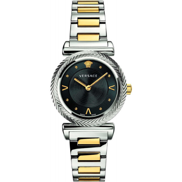  Shop Authentic Versace V-Motif Black Dial Two Tone Steel Strap Watch for Women - VERE00518 - Luxxuri