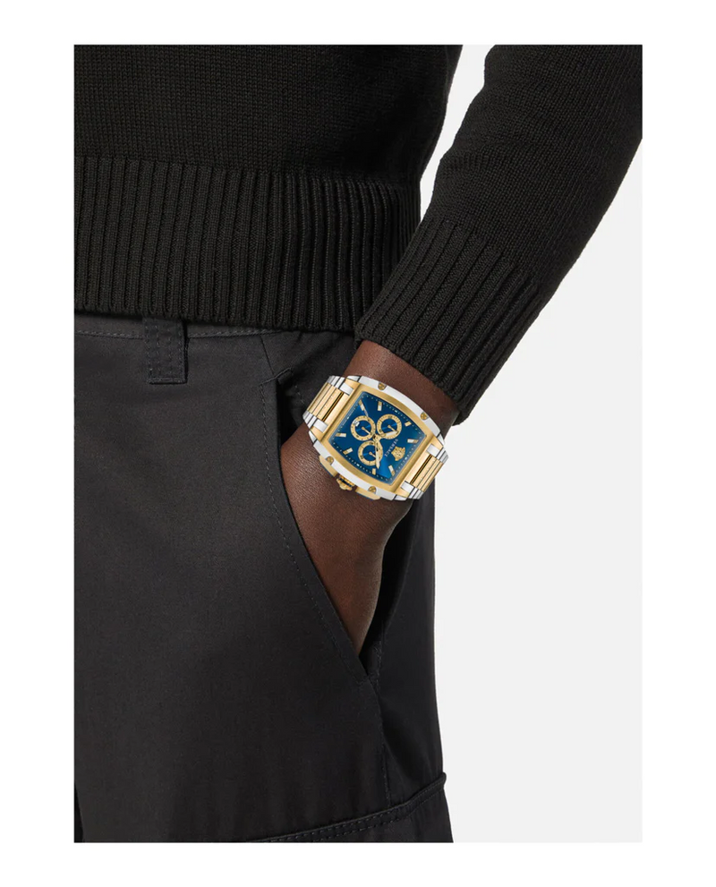  Shop Authentic Versace Dominus Chronograph Blue Dial Two Tone Steel Strap Watch For Men - VE6H00723 - Luxxuri