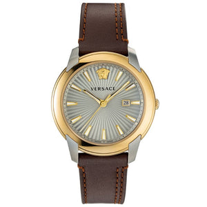  Shop Authentic Versace V-Urban Quartz Grey Dial Brown Leather Strap Watch for Men - VELQ00219 - Luxxuri