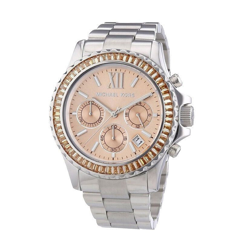  Shop Authentic Michael Kors Everest Chronograph Gold Dial Silver Steel Strap Watch For Women - MK5870 - Luxxuri