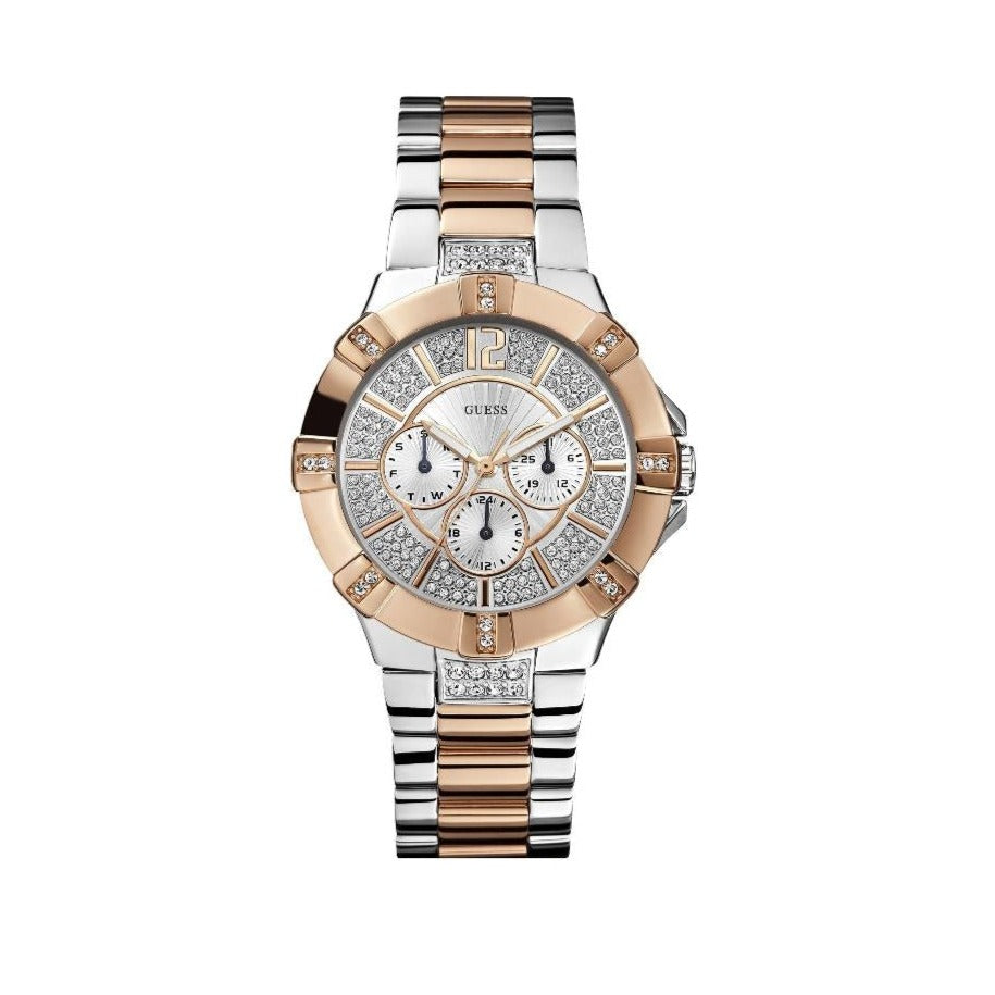  Shop Authentic Guess Vista Analog Diamonds Silver Dial Two Tone Steel Strap Watch for Women - W0024L1 - Luxxuri