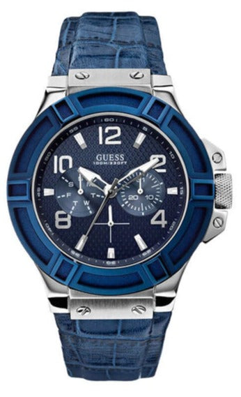  Shop Authentic Guess Rigor Multifunction Chronograph Blue Dial Blue Leather Strap Watch For Men - W0040G7 - Luxxuri