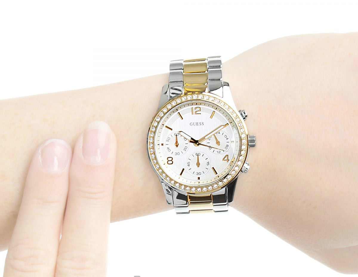  Shop Authentic Guess Mini Spectrum Analog Silver Dial Two Tone Steel Strap Watch For Women - W0122L2 - Luxxuri