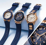  Shop Authentic Guess Interpid White & Rose Gold Dial Blue Silicone Strap Watch For Women - W0325L8 - Luxxuri