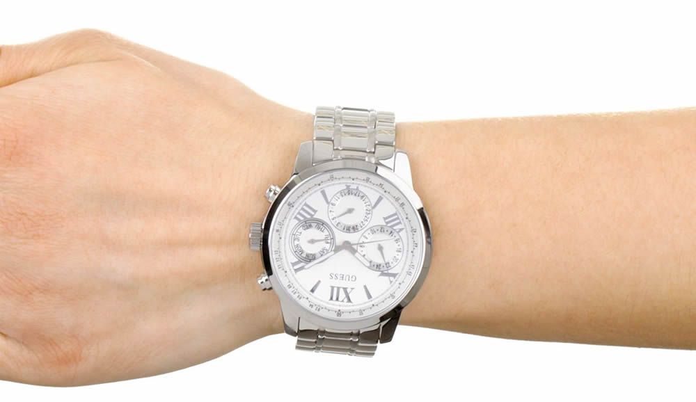  Shop Authentic Guess Sunrise Multifunction Quartz White Dial Silver Steel Strap Watch For Women - W0330L3 - Luxxuri