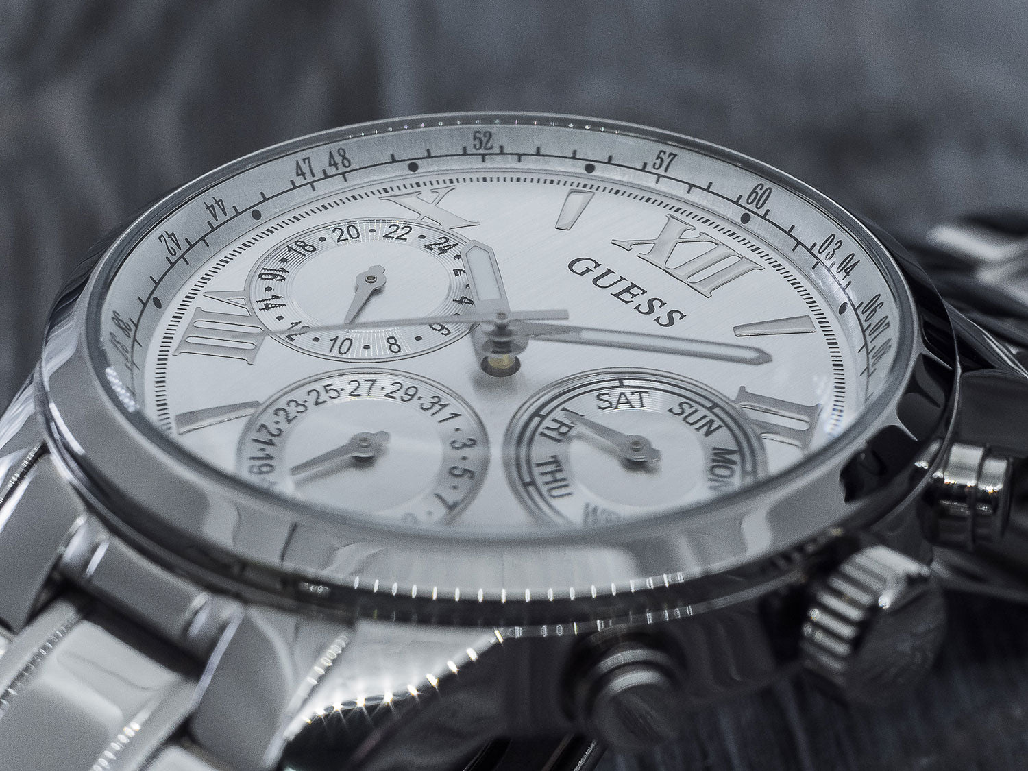  Shop Authentic Guess Sunrise Multifunction Quartz White Dial Silver Steel Strap Watch For Women - W0330L3 - Luxxuri