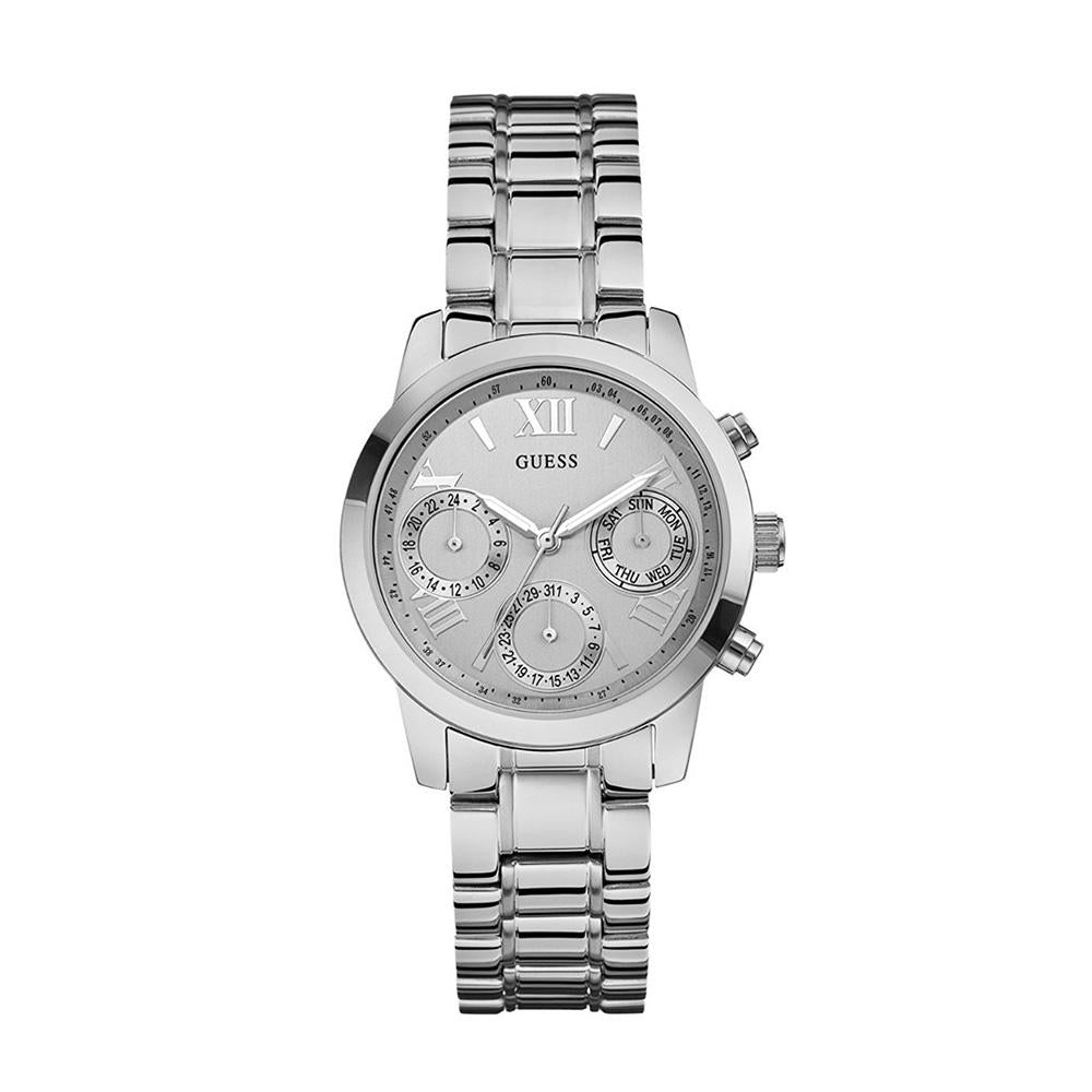  Shop Authentic Guess Mini Sunrise Silver Dial Silver Steel Strap Watch For Women - W0448L1 - Luxxuri