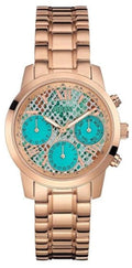  Shop Authentic Guess Mini Sunrise Multi Function Analog Turquoise Dial Rose Gold Steel Strap Watch For Women - W0448L8 - Luxxuri