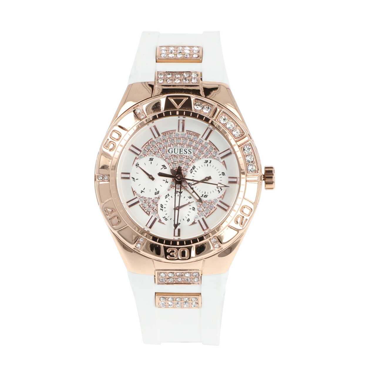  Shop Authentic Guess Luna Diamonds White Dial White Rubber Strap Watch for Women - W0653L4 - Luxxuri