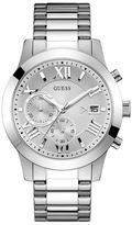  Shop Authentic Guess Atlas Chronograph Silver Dial Silver Steel Strap Watch For Men - W0668G7 - Luxxuri