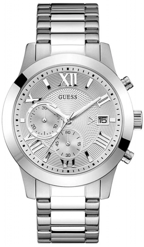  Shop Authentic Guess Atlas Chronograph Silver Dial Silver Steel Strap Watch For Men - W0668G7 - Luxxuri