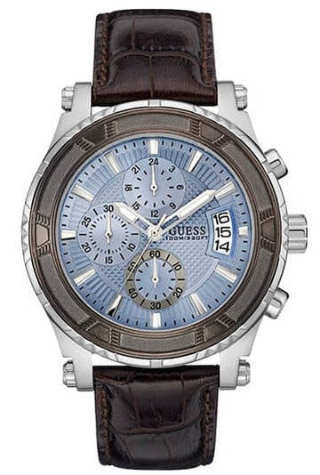  Shop Authentic Guess Pinnacle Chronograph Quartz Blue Dial Brown Leather Strap Watch For Men - W0673G1 - Luxxuri