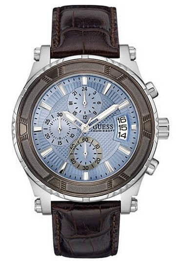  Shop Authentic Guess Pinnacle Chronograph Quartz Blue Dial Brown Leather Strap Watch For Men - W0673G1 - Luxxuri