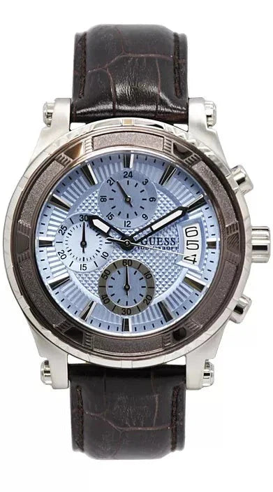 Guess Pinnacle Chronograph Quartz Blue Dial Brown Leather Strap Watch For Men - W0673G1