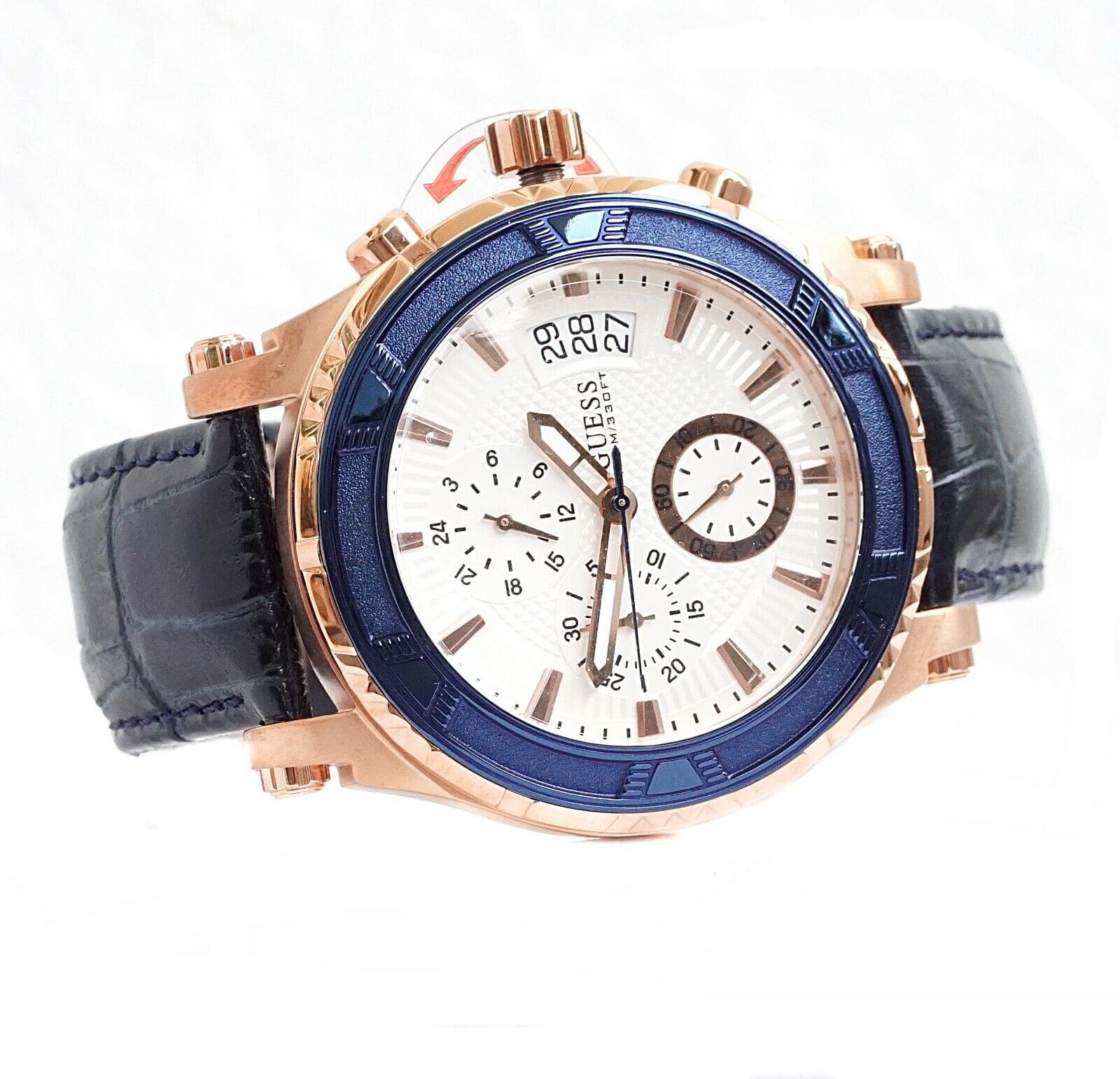  Shop Authentic Guess Pinnacle Chronograph White Dial Blue Leather Strap Watch For Men - W0673G6 - Luxxuri