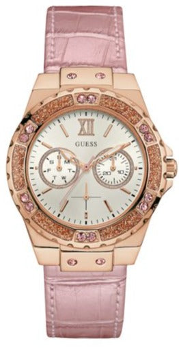  Shop Authentic Guess Limelight Quartz Analog White Dial Pink Leather Strap Watch For Women - W0775l3 - Luxxuri