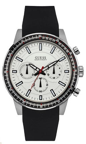  Shop Authentic Guess Fuel Multifunction White Dial Black Rubber Strap Watch for Men - W0802G1 - Luxxuri