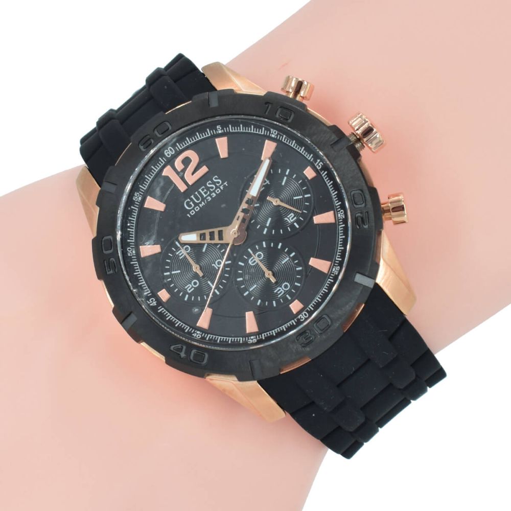  Shop Authentic Guess Caliber Chronograph Black Dial Black Rubber Strap Watch for Men  - W0864G2 - Luxxuri
