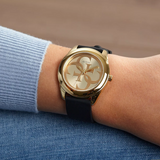  Shop Authentic Guess G Twist Gold Dial Black Leather Strap Watch for Women - W0911L3 - Luxxuri