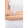 Guess Wanderlust Crystals Silver Dial White Rubber Strap Watch for Women - W1059L1