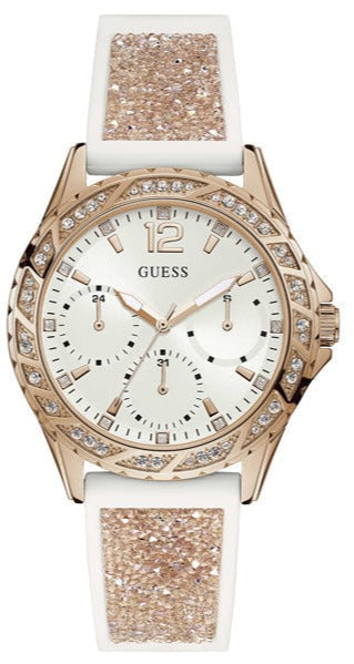  Shop Authentic Guess Swirl Quartz Silver Dial White Rubber Strap Watch For Women - W1096l2 - Luxxuri