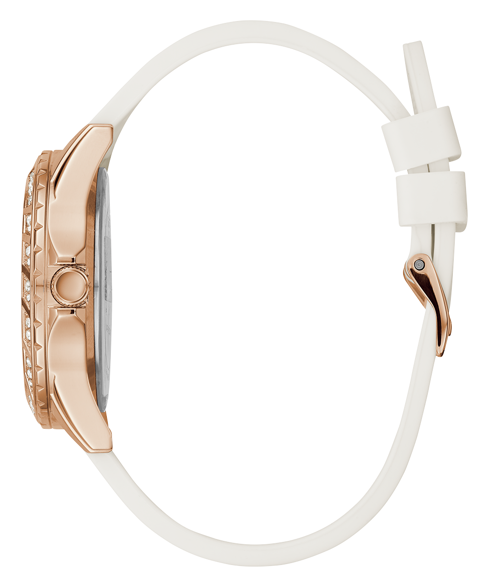 Guess Swirl Quartz Silver Dial White Rubber Strap Watch For Women - W1096l2