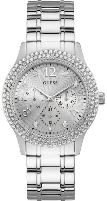  Shop Authentic Guess Bedazzle Diamonds Silver Dial Silver Steel Strap Watch For Women - W1097L1 - Luxxuri