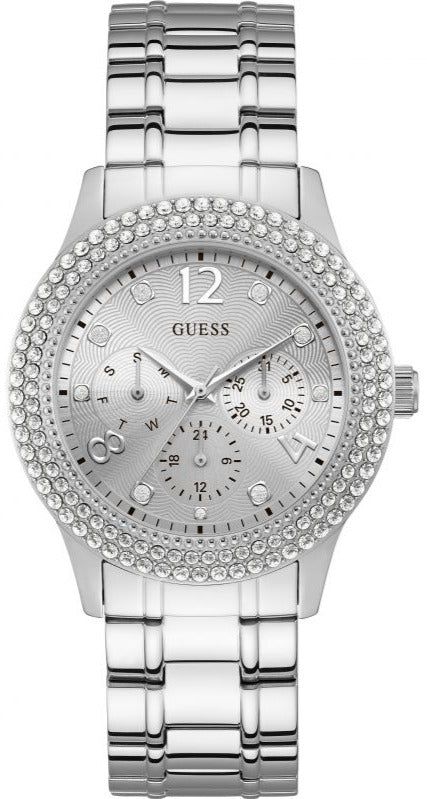  Shop Authentic Guess Bedazzle Diamonds Silver Dial Silver Steel Strap Watch For Women - W1097L1 - Luxxuri