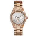  Shop Authentic Guess Bedazzle Diamonds Silver Dial Rose Gold Steel Strap Watch For Women - W1097L3 - Luxxuri