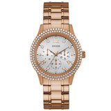  Shop Authentic Guess Bedazzle Diamonds Silver Dial Rose Gold Steel Strap Watch For Women - W1097L3 - Luxxuri