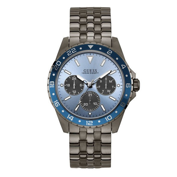 Guess Odyssey Quartz Blue Dial Gunmetal Steel Strap Watch For Men - W1107G5