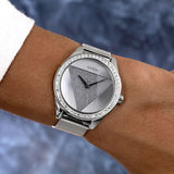 Shop Authentic Guess Tri Glitz Quartz Silver Dial Silver Mesh Bracelet Watch For Women - W1142L1 - Luxxuri