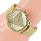  Shop Authentic Guess Tri Glitz Quartz Diamonds Gold Dial Gold Mesh Bracelet Watch For Women - W1142L2 - Luxxuri