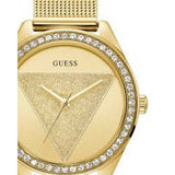  Shop Authentic Guess Tri Glitz Quartz Diamonds Gold Dial Gold Mesh Bracelet Watch For Women - W1142L2 - Luxxuri