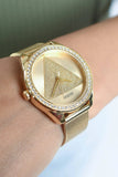  Shop Authentic Guess Tri Glitz Quartz Diamonds Gold Dial Gold Mesh Bracelet Watch For Women - W1142L2 - Luxxuri
