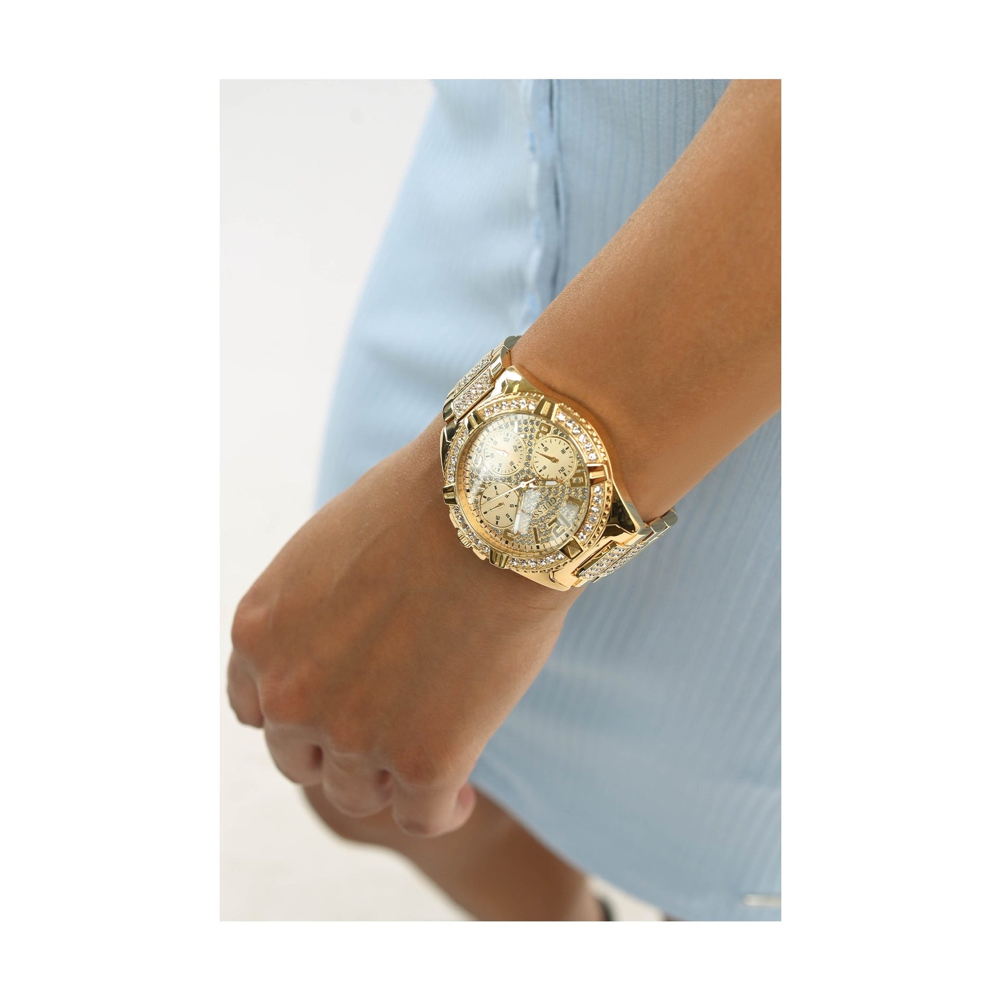  Shop Authentic Guess Frontier Diamonds Gold Dial Gold Steel Strap Watch For Women - W1156L2 - Luxxuri