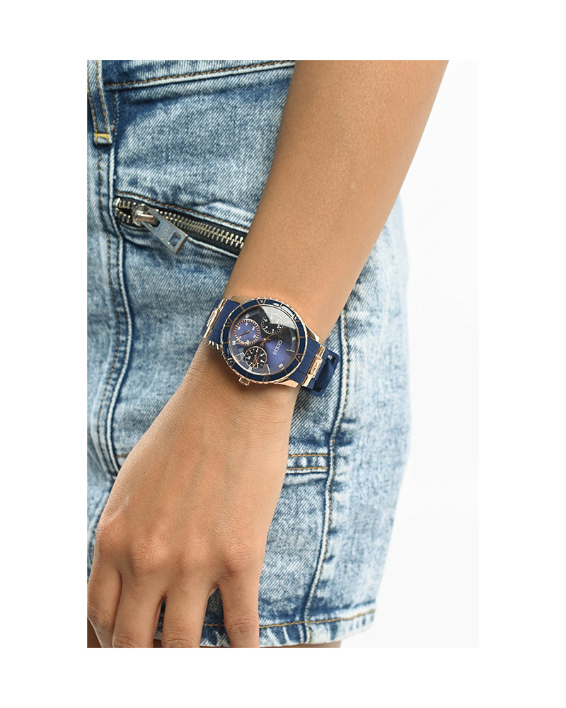  Shop Authentic Guess Marina Chronograph Blue Dial Blue Denim Strap Watch For Women - W1057L1 - Luxxuri