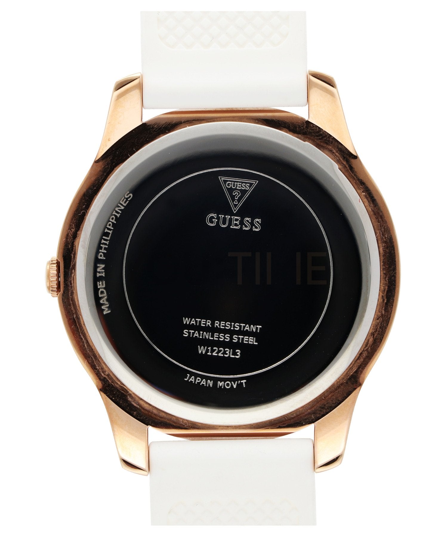 Guess Crush Crystals Gold Dial White Rubber Strap Watch for Women - W1223L3