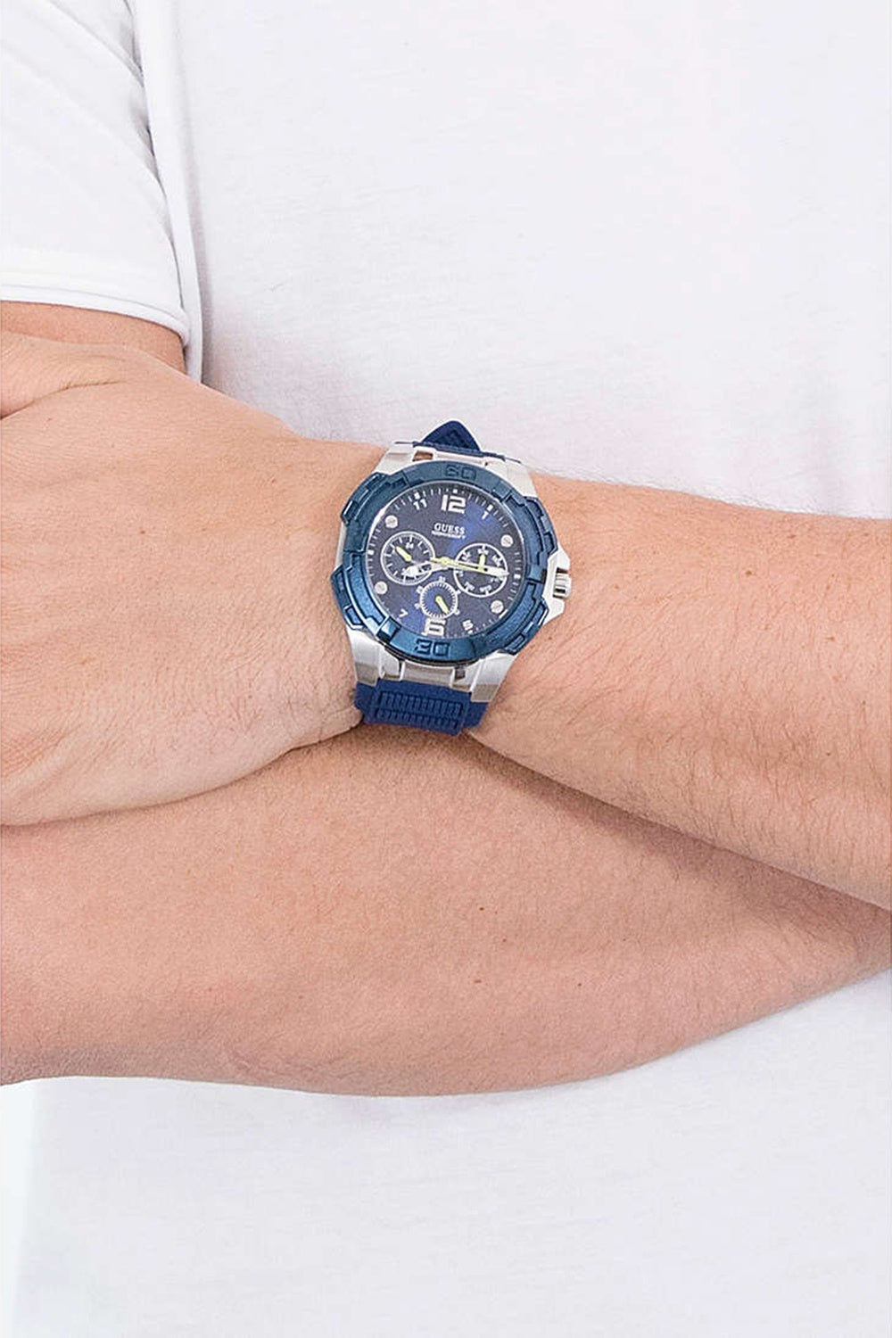  Shop Authentic Guess Genesis Multi Function Analog Blue Dial Blue Rubber Strap Watch For Men - W1254G1 - Luxxuri