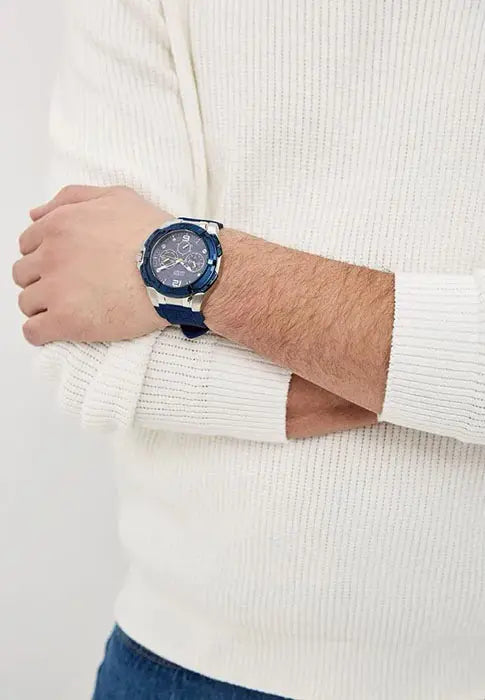  Shop Authentic Guess Genesis Multi Function Analog Blue Dial Blue Rubber Strap Watch For Men - W1254G1 - Luxxuri
