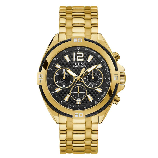 Guess Surge Chronograph Black Dial Gold Steel Strap Watch for Men - W1258G2