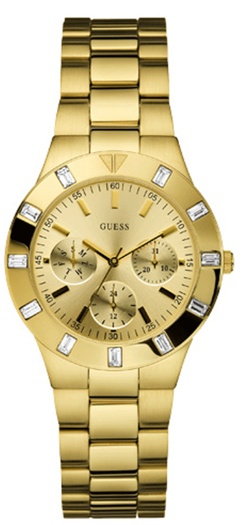  Shop Authentic Guess Glisten Analog Gold Dial Gold Steel Strap Watch For Women - W13576l1 - Luxxuri