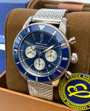  Shop Authentic Breitling Superocean Heritage B01 Chronograph 44 Blue Dial Silver Mesh Bracelet Watch for Men - AB0162161C1A1 - Luxxuri