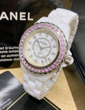  Shop Authentic Chanel J12 Sapphire Bezel Ceramic White Dial White Steel Strap Watch for Women - J12 H2010 - Luxxuri