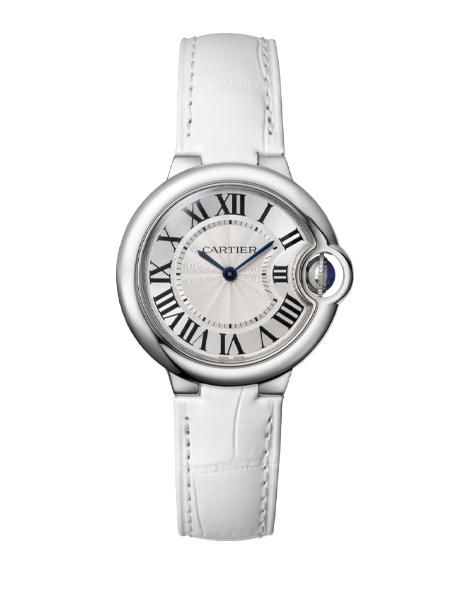 Cartier Ballon Bleu De Cartier Silver Dial White Leather Strap Watch for Women - W6920086