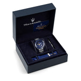  Shop Authentic Maserati Traguardo Chronograph Modena Edition Blue Dial Silver Steel Strap Watch For Men - R8871612039 - Luxxuri